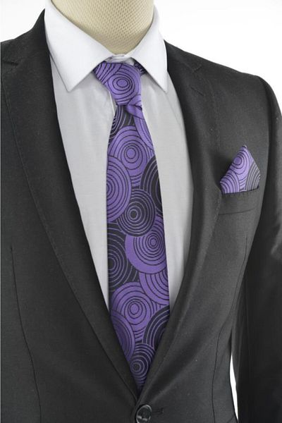 Brianze Men's Purple Geometric Pattern Handkerchief Tie