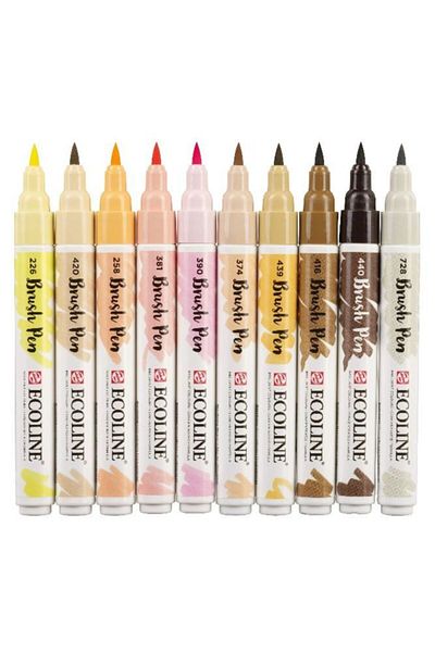 Talens Ecoline Brush Pen Brush Tip Pen Set 10 Colors Skin Colors