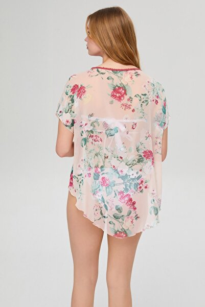 Deafox Rose Patterned Long Back Chiffon Pareo