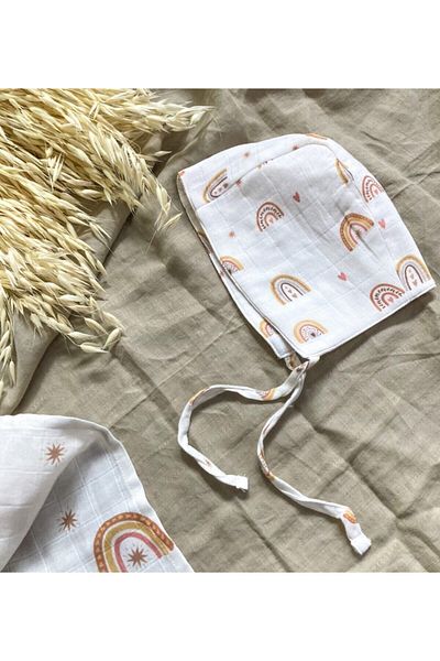 Li Puna Rainbow Patterned Muslin Baby Bonnet