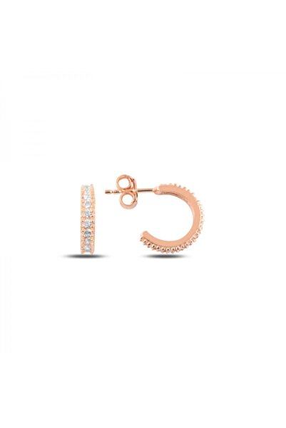 Rose Kaplama 12 Mm Tek Sıra Zirkon Taşlı Tamtur Gümüş Küpe Sevgi Hediyesi