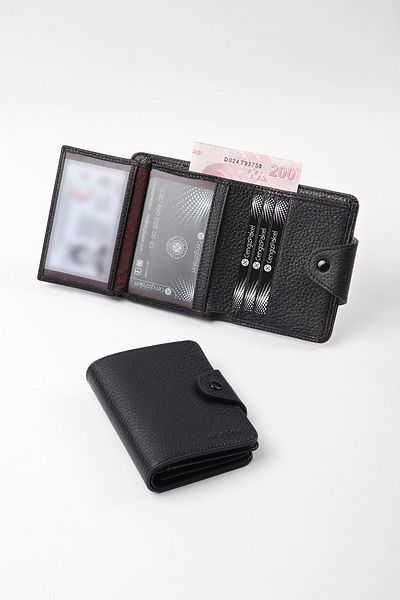 CENGİZ PAKEL Genuine Leather Black Wallet