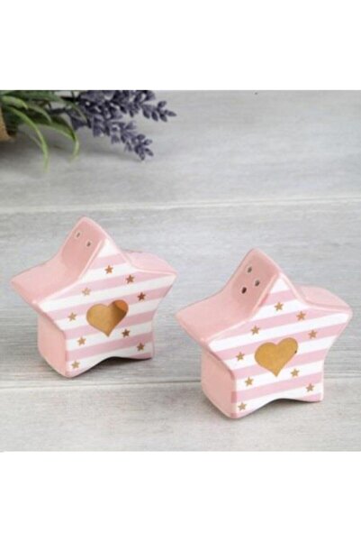 ACAR 6 Cm Porselen Yıldız Model 2'li Pembe Tuzluk Biberlik 7275