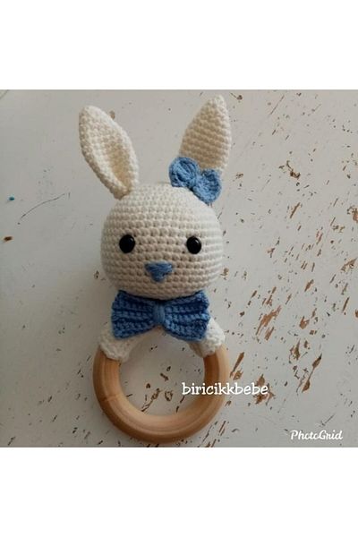 biricikkbebe Amigurumi Rattle Organic Toy Wooden Teether Bunny-
