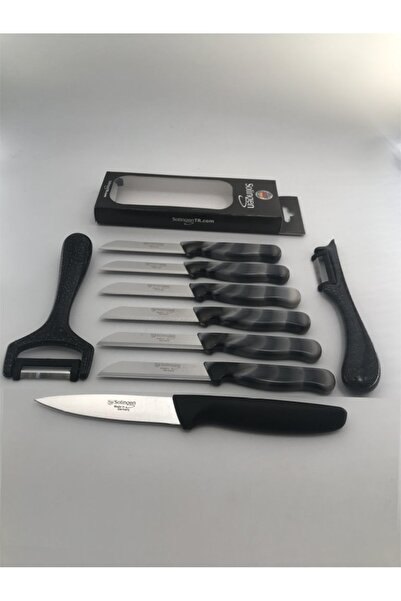 Solingen Siyah Mermer 6 Adet Bıçak, 1 Tırtıksız Doğrama Bıçağı, 1 Yansoy 1 Sapan Soyacak Seti