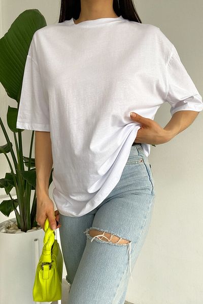 FEMELLE Tricou alb din bumbac oversize, cu imprimeu la spate, nou sezon