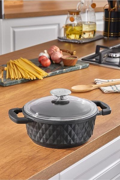 Taç Bella Glass Lid Cast Βαθιά Κατσαρόλα 20 cm Μαύρο