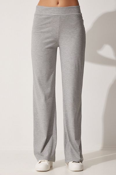 Happiness İstanbul Graues Set aus Oberteil und Unterteil aus Stretch-Strick für Damen KH00086