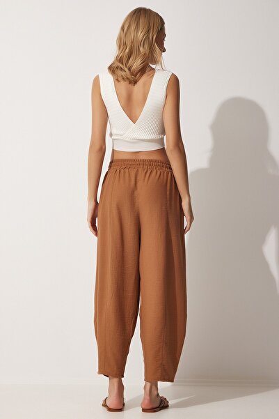 Happiness İstanbul Női barna vászon ing Shalwar nadrág szett DZ00080