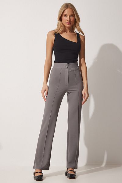 Happiness İstanbul Graue, bequeme Strickhose aus Lycra mit hohem Bund für Damen RV00090