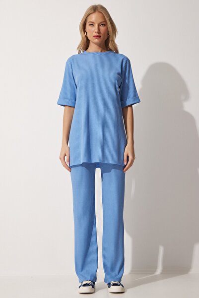 Happiness İstanbul Női világoskék zsinóros sztreccs kötött felső és alsó szett KH00086