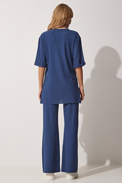 Happiness İstanbul Női indigókék bordás, rugalmas, kötött alsó felső szett KH00086