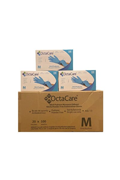 Octacare Nitril Pudrasız Muayene Eldiveni Mavi Medium Koli 20 Kutu