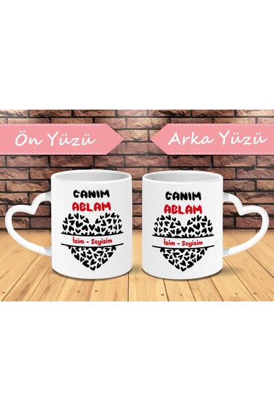 lenostra Ablaya Hediye Kişiye Özel Kalp Temalı Canım Ablam Yazılı Kupa Bardak