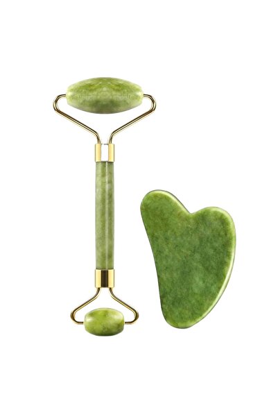Genel Markalar Yeşim Jade Roller Kalp Gua Sha Yüz Masaj Taşı Takımı Masaj Ale...