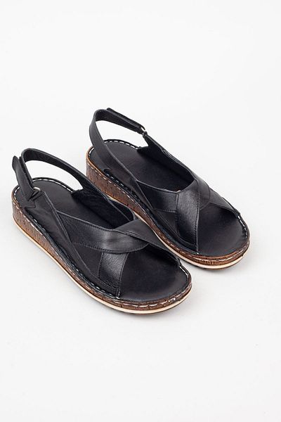 Adım Adım Women's Genuine Leather Orthopedic Black Sandals