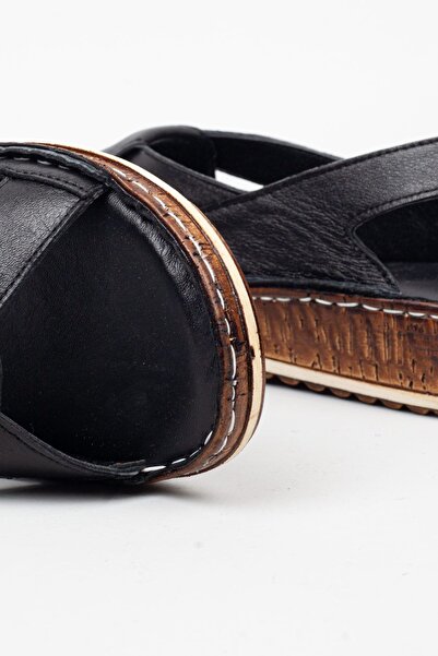 Adım Adım Women's Genuine Leather Orthopedic Black Sandals