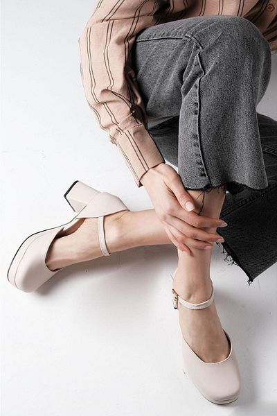 Mio Gusto Franka Beige Platform Women's Heeled Shoes