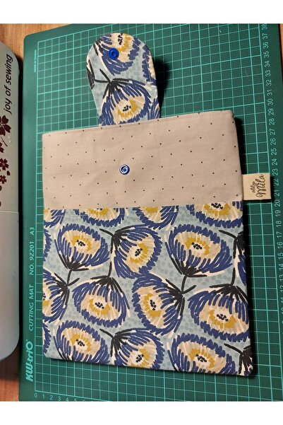 ATÖLYE MİLLA Mavi Çiçekler Kitap Çantası- Kitap Kılıfı