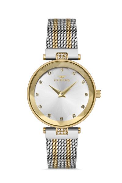 FERRO Sarı Ve Gümüş Hasır Kordon Kadın Kol Saati Fl21297c-d