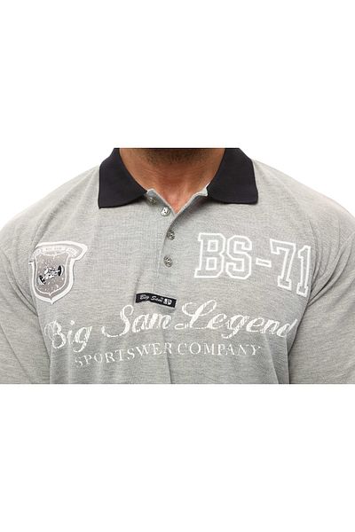Big Sam Men's Gray Melange Polo Collar Large Size T-Shirt 2833