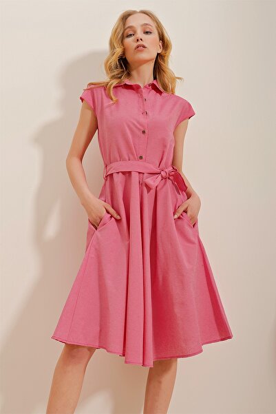 Trend Alaçatı Stili Dress - Pink - Shirt dress