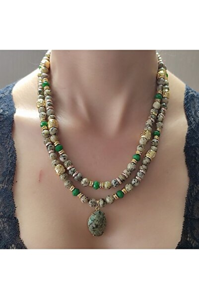 elinasaccessories El Yapımı Benekli Jasper Kolye Opal Kolye Çoklu Tasarım Kol...