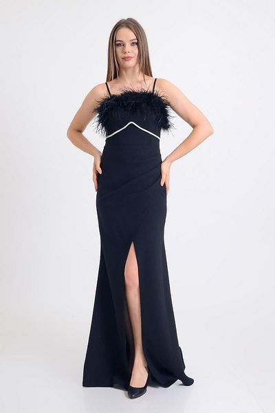 SpringStore Rochie de seară creponată cu accesorii din piatră Otriş neagră