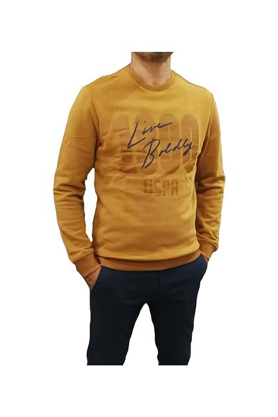 U.S. Polo Assn. U.S. Polo 1890 Printed Bsk. Collar Raised Sweat - Mustard - S