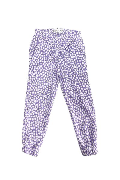 Pink Hippo Kids Flower Patterned Elastic Waist Crinkle Fabric Girl's Trousers