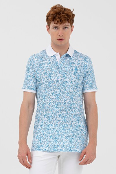 U.S. Polo Assn. Ανδρικό μπλουζάκι με υφαντό σχέδιο πόλο με λαιμόκοψη τιρκουάζ