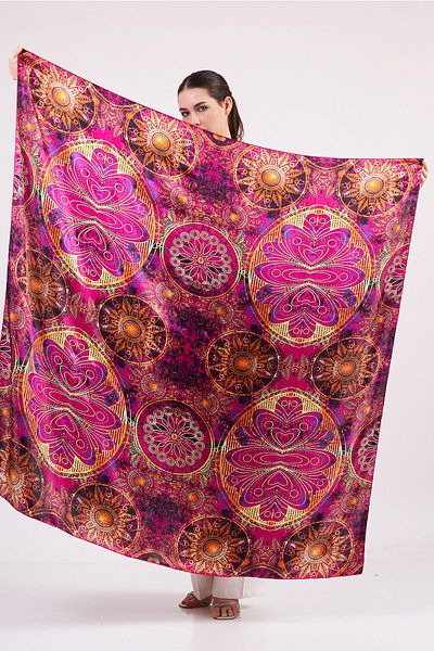 Nomads Felt 100% Silk Shawl Scarf| Mandala Pattern| 140 cm| Fuchsia