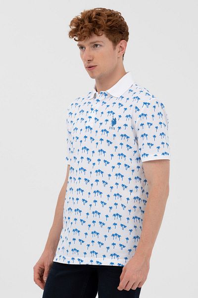 U.S. Polo Assn. Ανδρικό μπλουζάκι με υφαντό σχέδιο πόλο με λαιμόκοψη τιρκουάζ