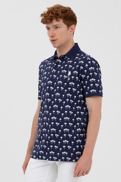 U.S. Polo Assn. Men's Woven Patterned Polo Neck Navy Blue T-shirt
