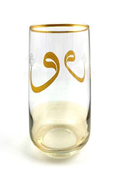 Tiesa Home Glass Set of 6 Gold Gilded Vav Tall Water Soft Drink Glasses 480cc