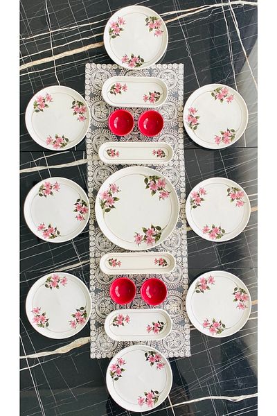 VENÜS HOME DECORATION Snow Flower 17 Piece Breakfast Set for 8 Persons