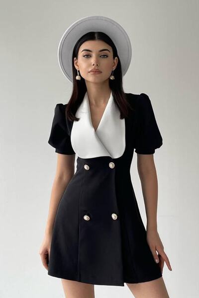 lovebox Atlas Fabric Jacket Dress Design Wide Collar Short Sleeve Black Jacket Dress Black Evening Dress 154