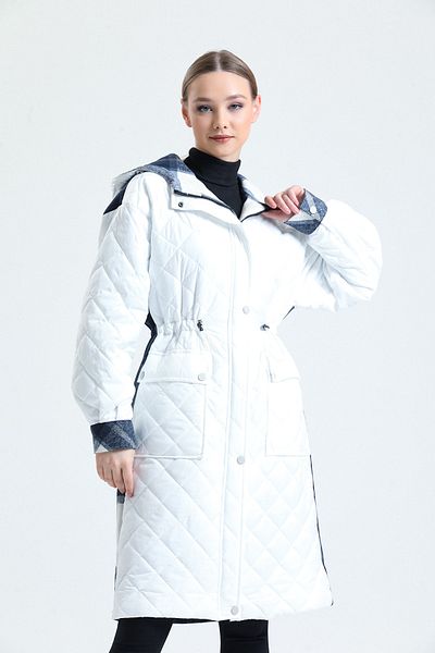 kabancım Women's Quilted Hooded Plaid Detailed Coat