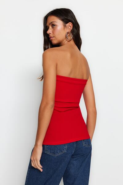 Trendyol Collection Piros pánt nélküli gallér oldalsó cipzár krepp kötött blúz TWOSS23BZ00928