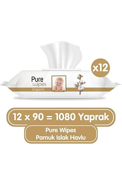 Pure Baby Organik Pamuklu 90 Yaprak 12 Li Paket Islak Havlu