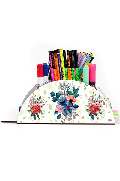 kutuTR Wooden Vip Rainbow Ruled Desktop Pen Holder Organizer Assembly Specially Boxed