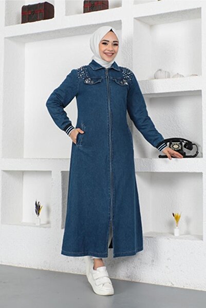 benguen 7808 Inci Detaylı Uzun Kot Kap Lacivert