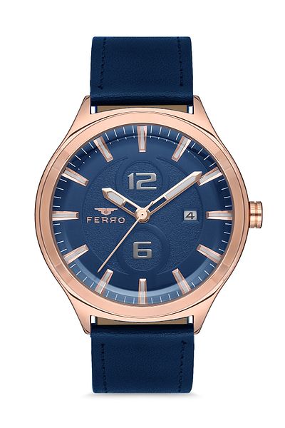 FERRO Navy Blue Leather Cord Men's Wristwatch F11090b-t