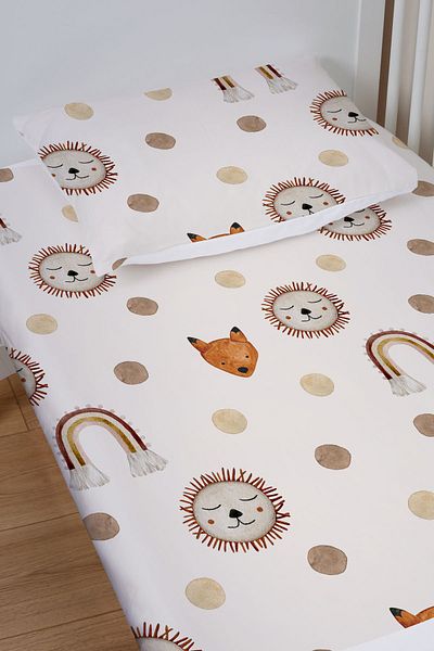 Tuğba Kuğu Fitted Sheet Set (60X120 HEIGHT 15) - Iconic Series - Vintage Lion And Rainbow