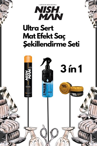 NISHMAN Ultra Sert Tutuş Ultra Mat Efekt Saç Şekillendirici Set 3 In 1/05 Saç...
