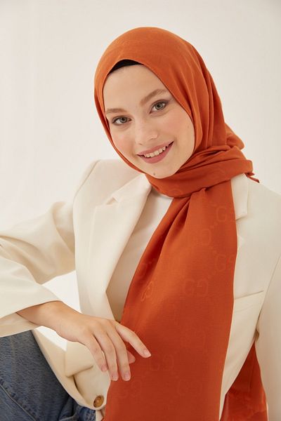 FRESCO SCARFS Γυναικείο Hijab Μεταξένιο Βαμβακερό Ζακάρ G Σάλι*πορτοκαλί