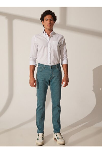 U.S. Polo Assn. Normal Bel Normal Paça Slim Fit Yeşil Erkek Denim Pantolon Sanby23y
