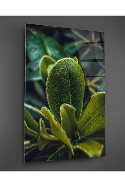 TAULART Miroare de sticlă verticală cu frunze verzi macro 2