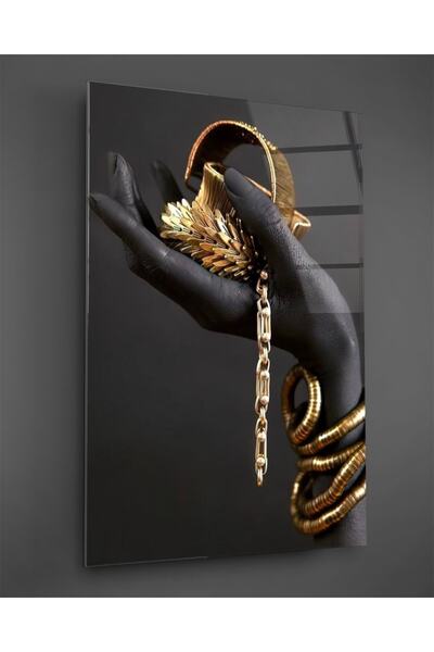 TAULART Tablou de sticlă cu mâna care ține bijuterii