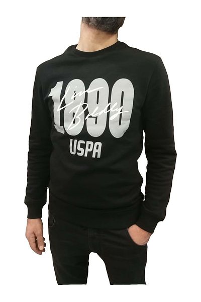 U.S. Polo Assn. U.S. Polo 1890 Printed Bsk. Collar Raised Sweat - Black - S